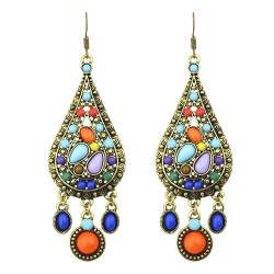 Modern ethnic long earrings with simulated colorful gem stones